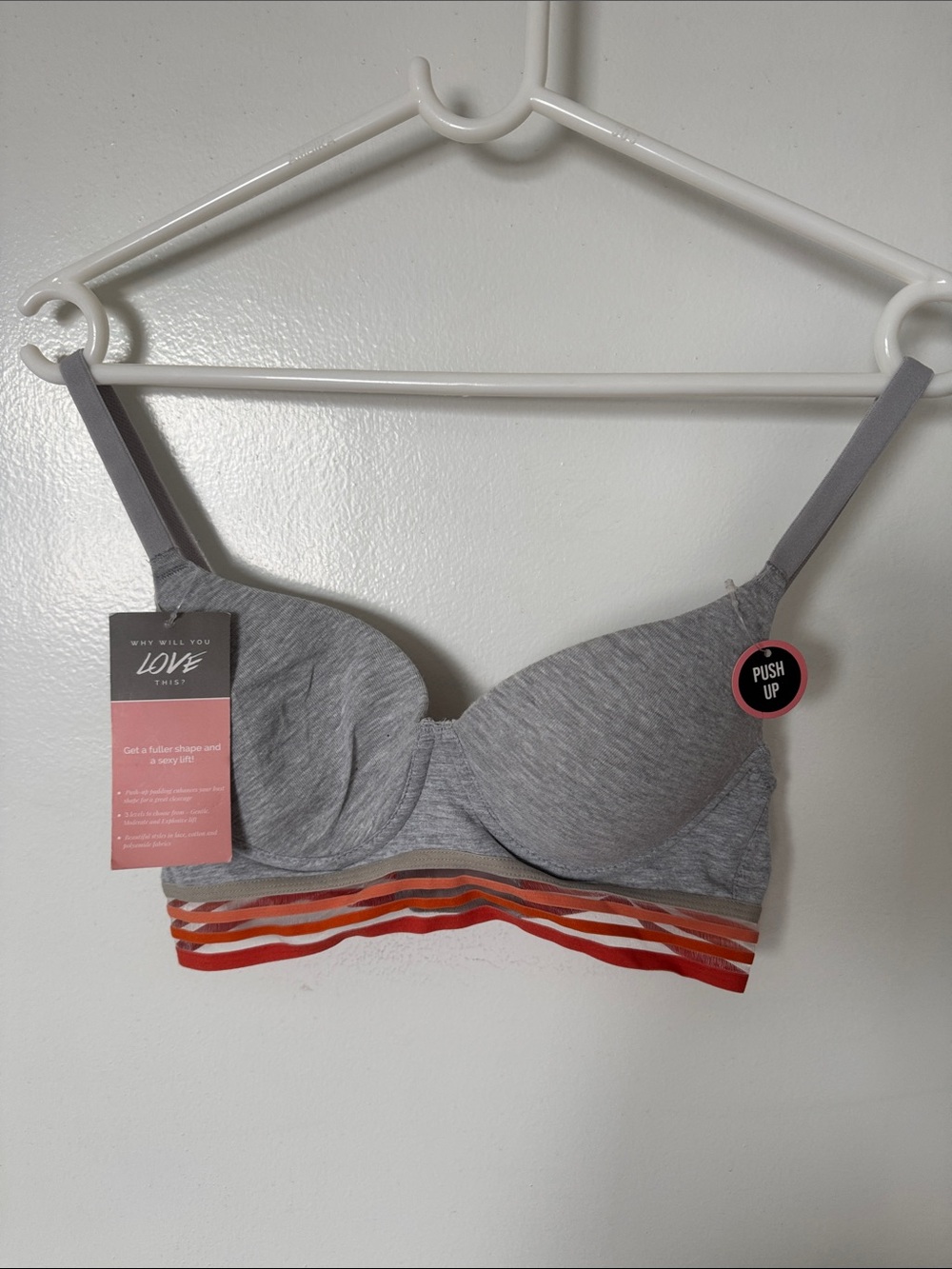 aerie Grey Push-Up Bra with Striped Orange Band
